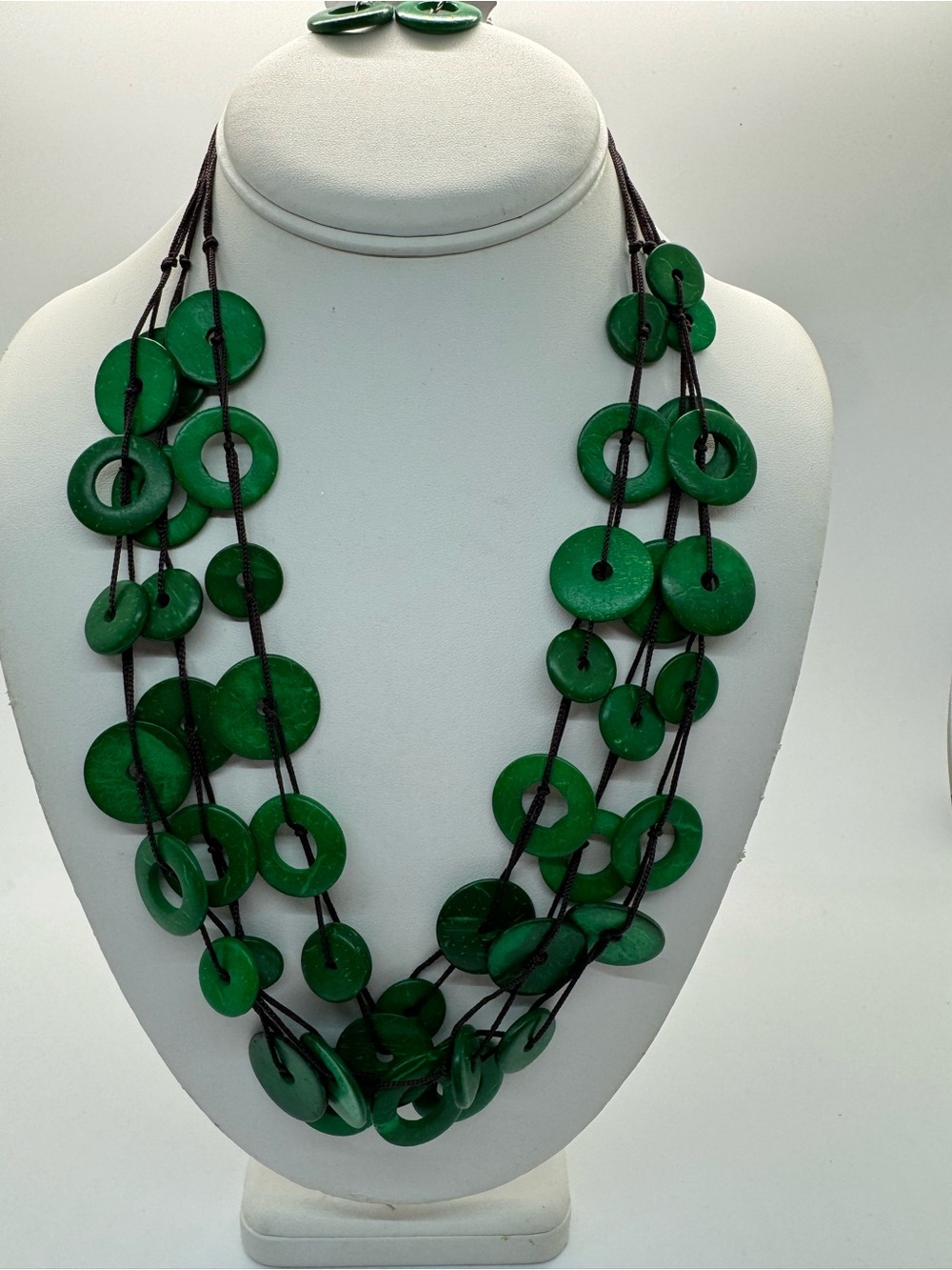 Green Multi-Strand Wooden Disc Necklace - Women Jewelry
